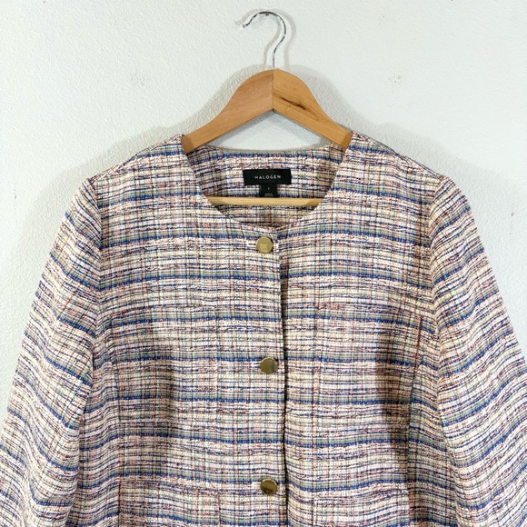 Halogen Tweed Blazer Size L Multicolor Four Pocket Button Front Business Casual - Picture 2 of 10